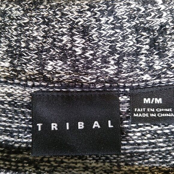 TRIBAL Cardigan Sweater Blazer B&W Marled Yarn w Silver Threads Tweed Trim M - Picture 6 of 10